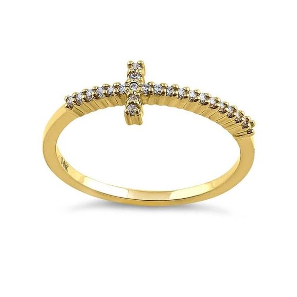 New Solid 14K Yellow Gold Cross 0.13 ct. Diamond Ring - Picture 2 of 4